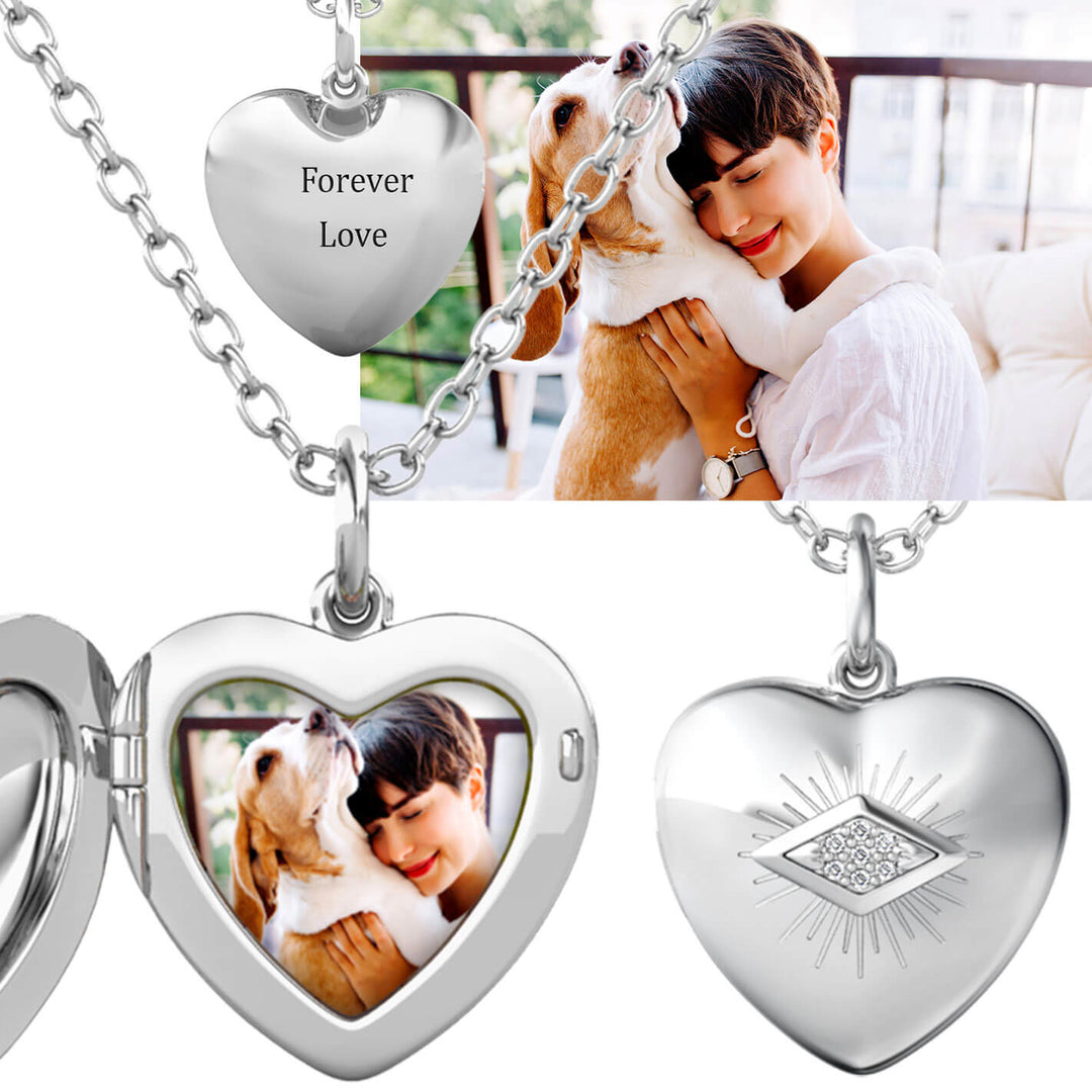 Medaillon mit Foto – Herz aus 925er Sterlingsilber, personalisiert mit deinem Bild, Geschenk für Sie