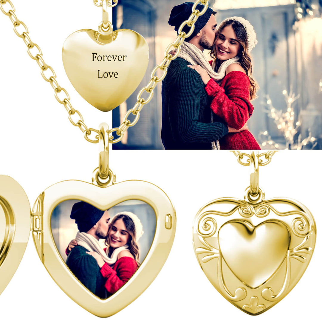 Medaillon mit Foto – Herzförmiges Foto-Medaillon in Gold, 925er Sterlingsilber, zum Öffnen, Geschenk für Sie