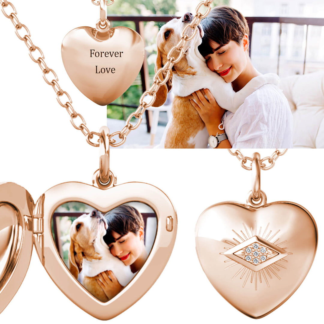 Medaillon mit Foto – Herz aus 925er Sterlingsilber in Roségold, personalisiert mit deinem Bild, Geschenk für Sie