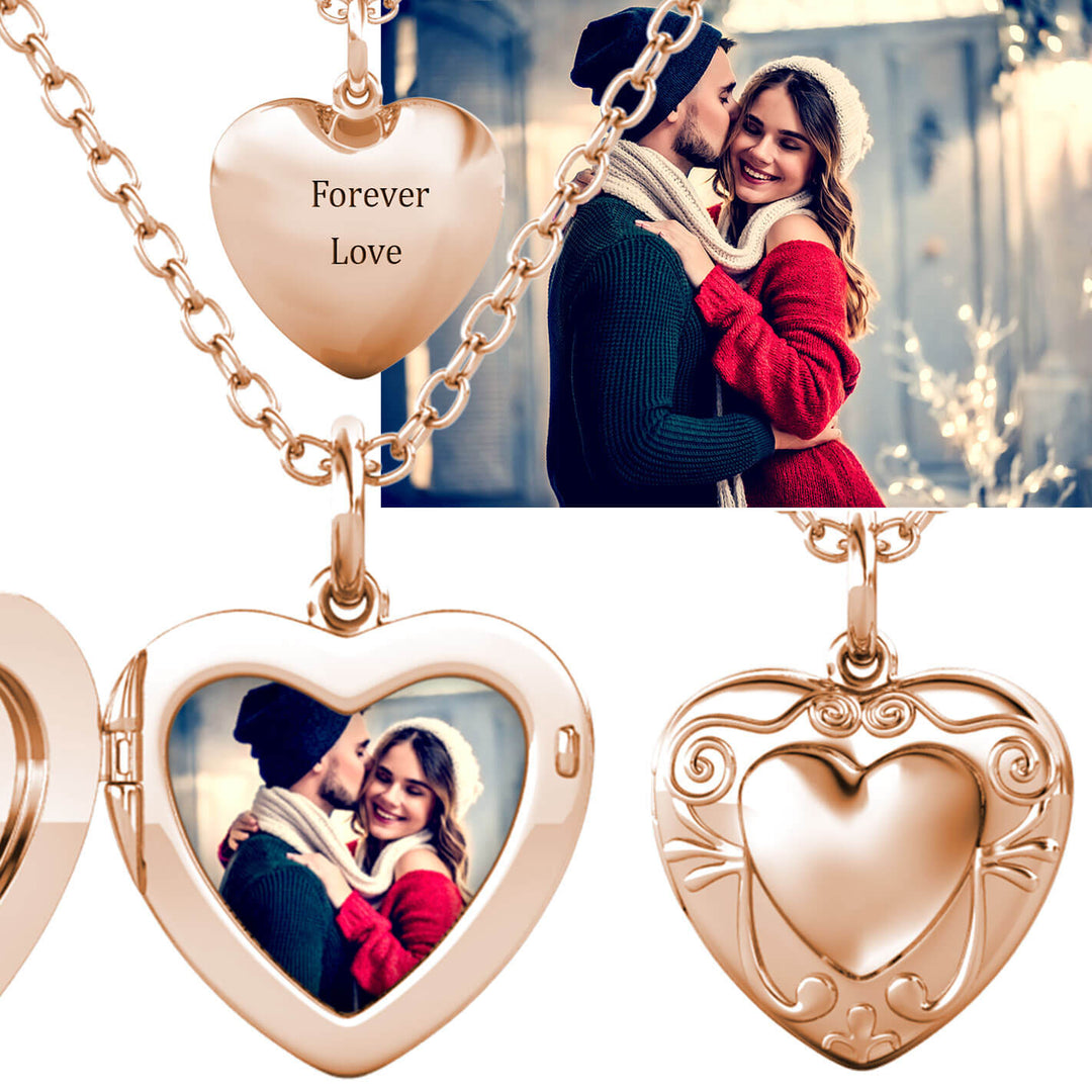 Medaillon mit Foto – Herzförmiges Foto-Medaillon in Roségold, 925er Sterlingsilber, zum Öffnen, Geschenk für Sie
