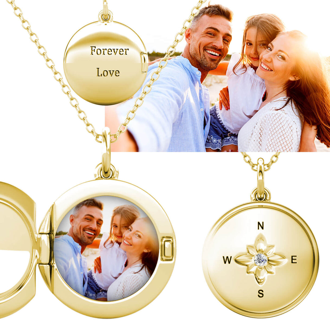 Medaillon mit Foto – Rundes Foto-Medaillon aus 925er Sterlingsilber in Gold, zum Öffnen, Geschenk für Sie