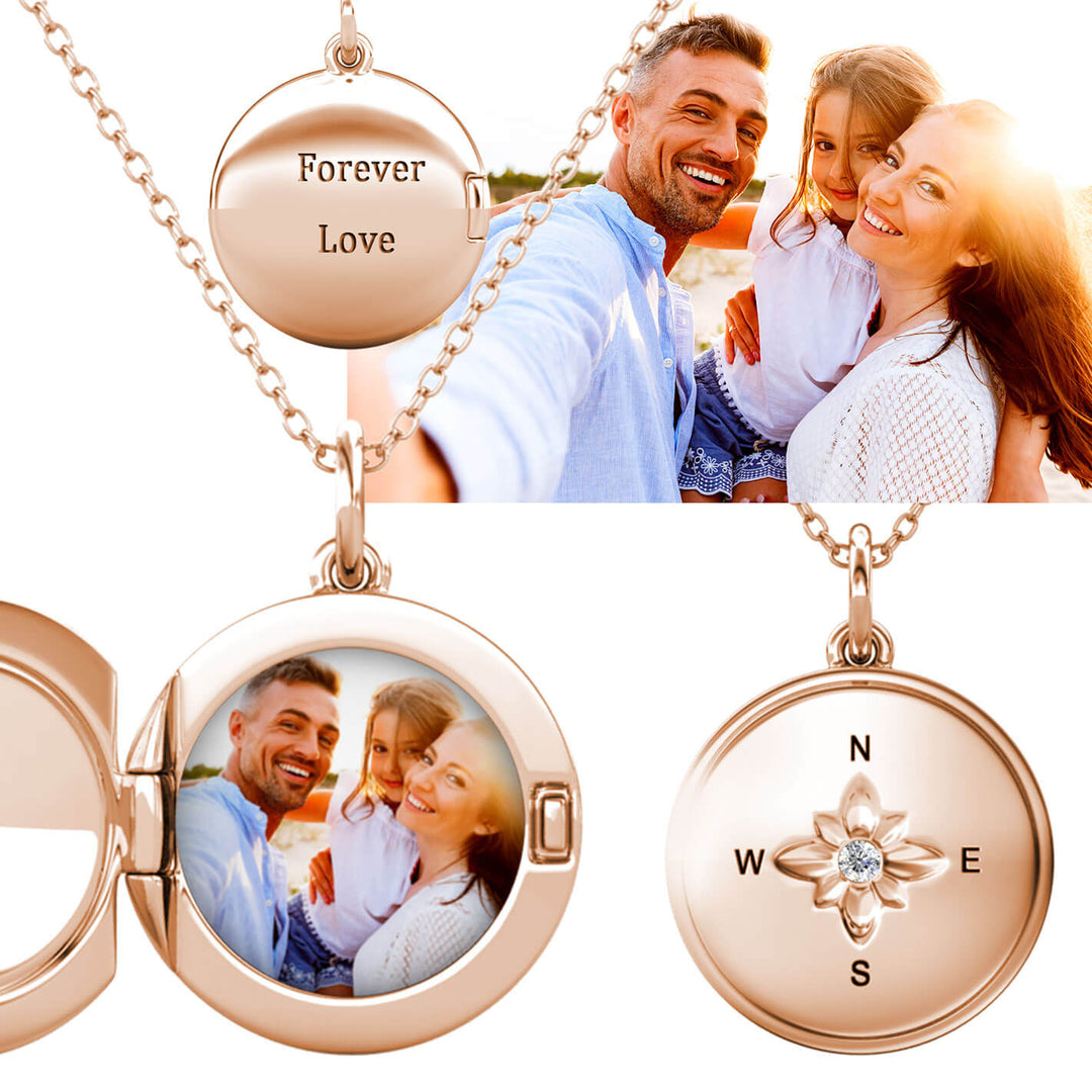 Medaillon mit Foto – rund, 925er Sterlingsilber rosévergoldet, Kette zum Öffnen mit Bild innen, Geschenk für Sie