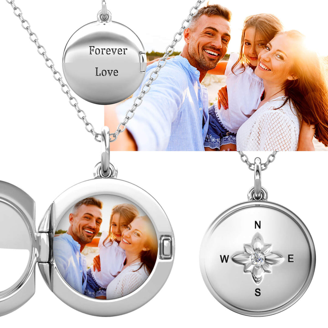 Medaillon mit Foto – rund, 925er Sterlingsilber, Kette zum Öffnen mit Bild innen, Geschenk für Sie