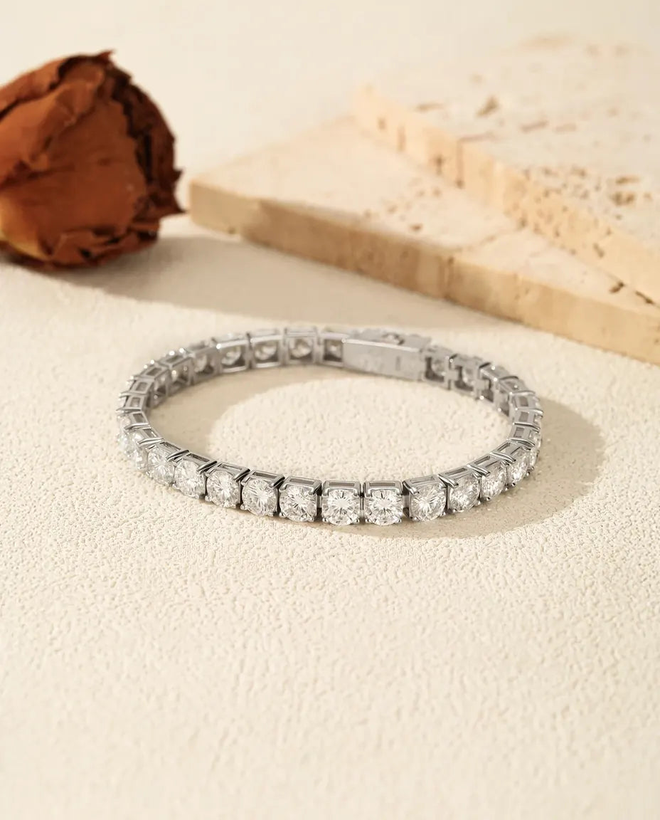 Moissanit Tennisarmband 2 mm – durchgehende Steinreihe in Farbe D aus 925 Sterlingsilber, 15,5 bis 19 cm