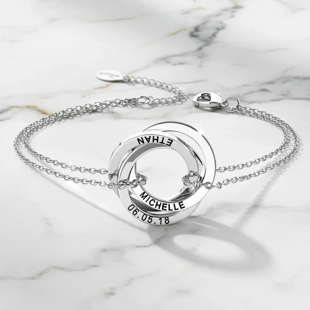 Armband mit Gravur – 3-5 verschlungene Ringe, 925er Sterlingsilber oder Gold-Vermeil, personalisiert, Geschenk für Sie