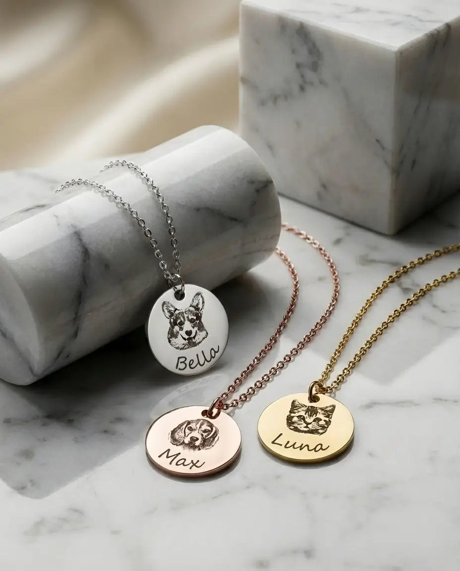 Kette mit Bild deines Haustiers – Porträt-Gravur nach Foto auf Edelstahl-Plättchen, Geschenk für Hunde- & Katzenfans