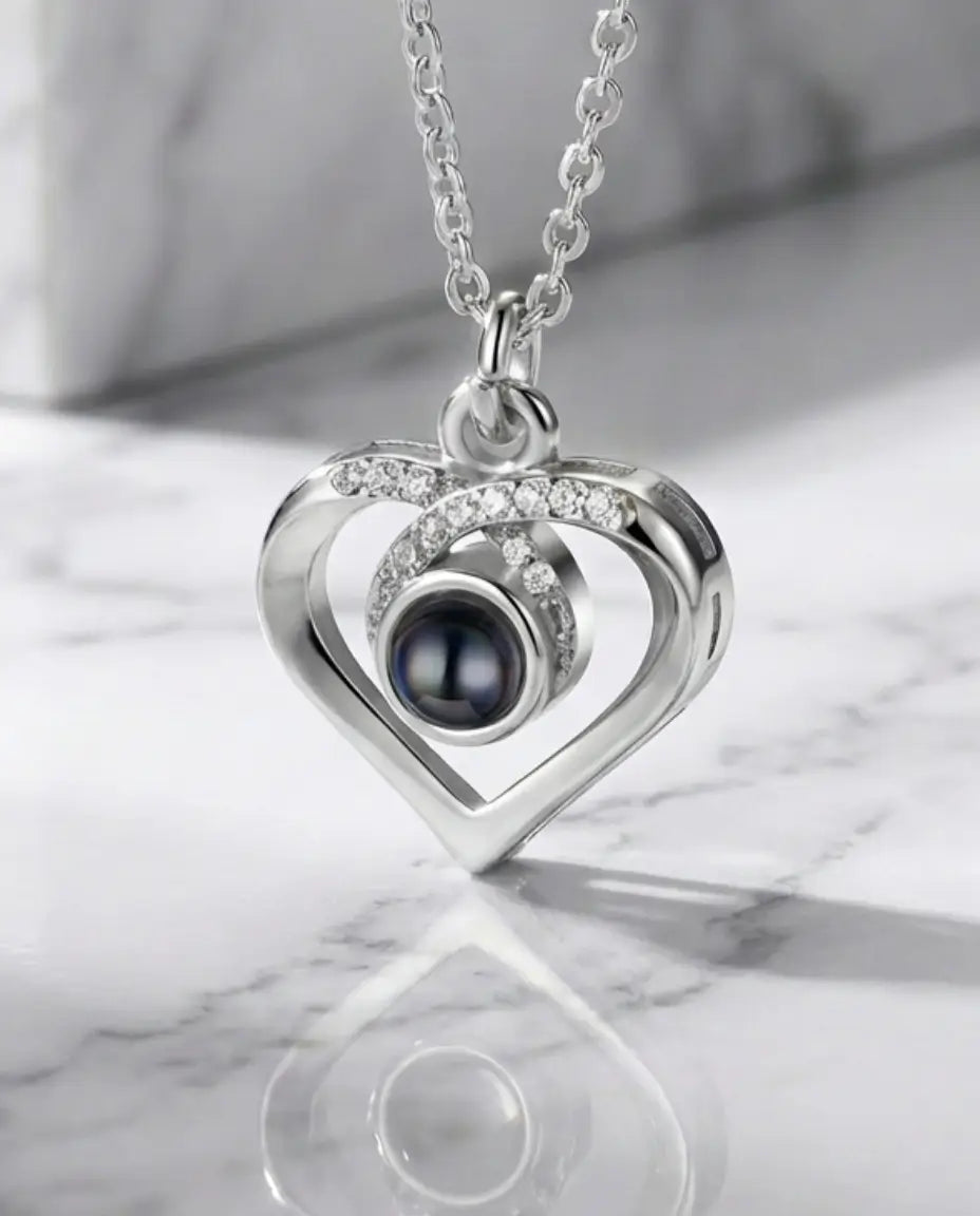 Kette mit Bild – Herz-Anhänger mit Infinity und deinem Foto im Stein, Geschenk für Sie, Jahrestag