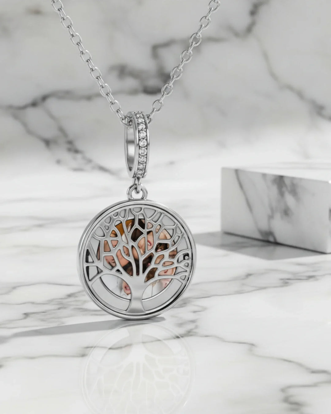 Kette mit Foto – Baum des Lebens Medaillon, 925er Sterlingsilber, mit Gravur, Geschenk für Sie