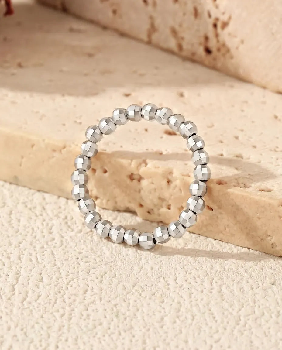 Kugelring Silber verstellbar - Band aus 2,5 mm facettierten Kugeln, Größe US 6 bis 9, 925 Sterlingsilber