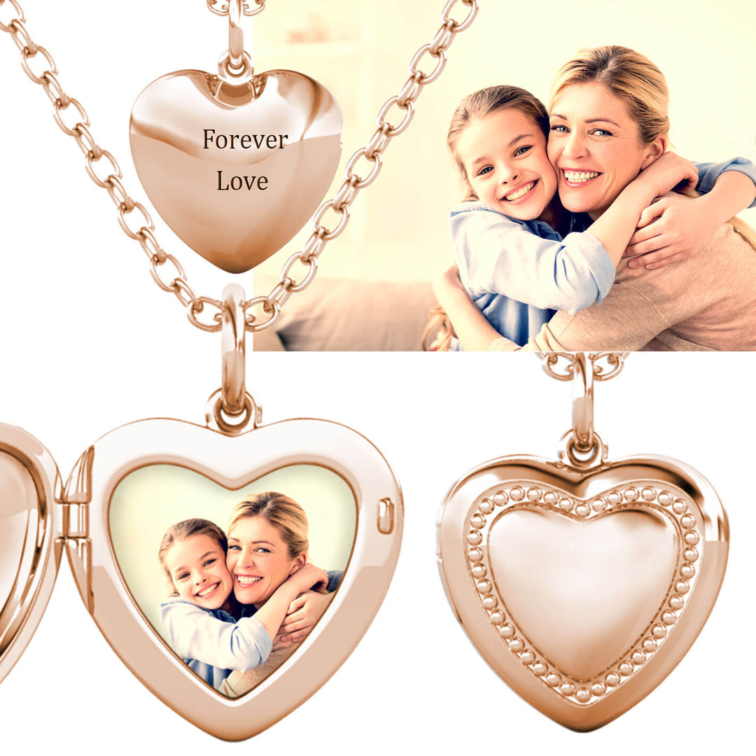 Medaillon mit Foto – Herz aus 925er Sterlingsilber, Roségold, Kette mit Bild innen, Geschenk für Sie
