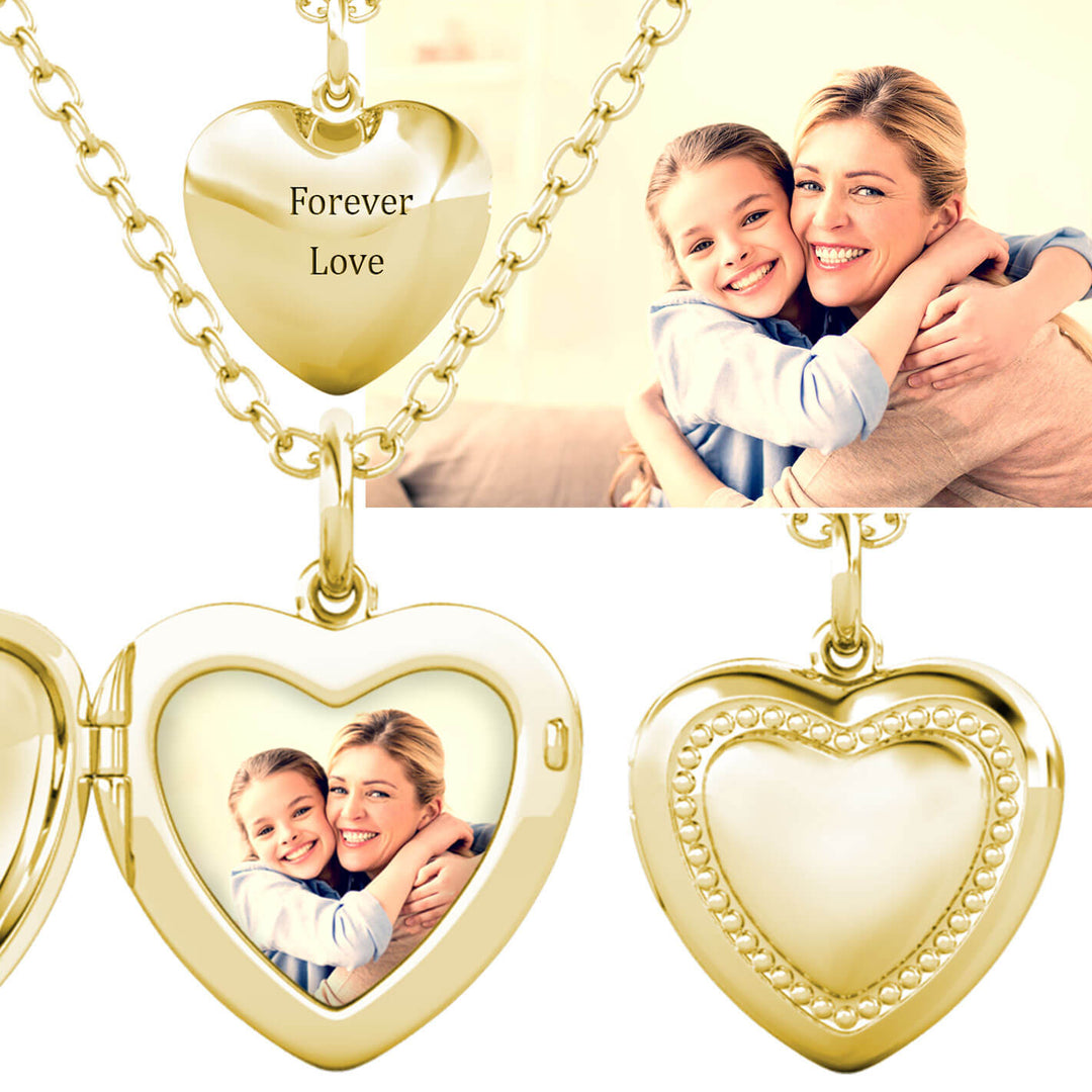 Medaillon mit Foto – Herz, 925er Sterlingsilber vergoldet, Kette zum Öffnen mit Bild innen, Geschenk für Sie