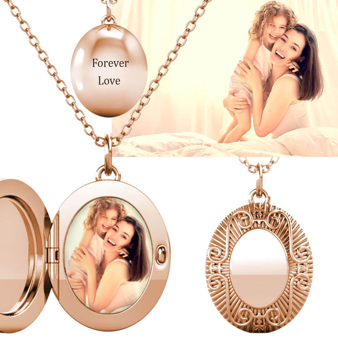 Medaillon mit Foto – Oval, 925er Sterlingsilber rosévergoldet, Kette zum Öffnen mit Bild innen, Geschenk für Sie