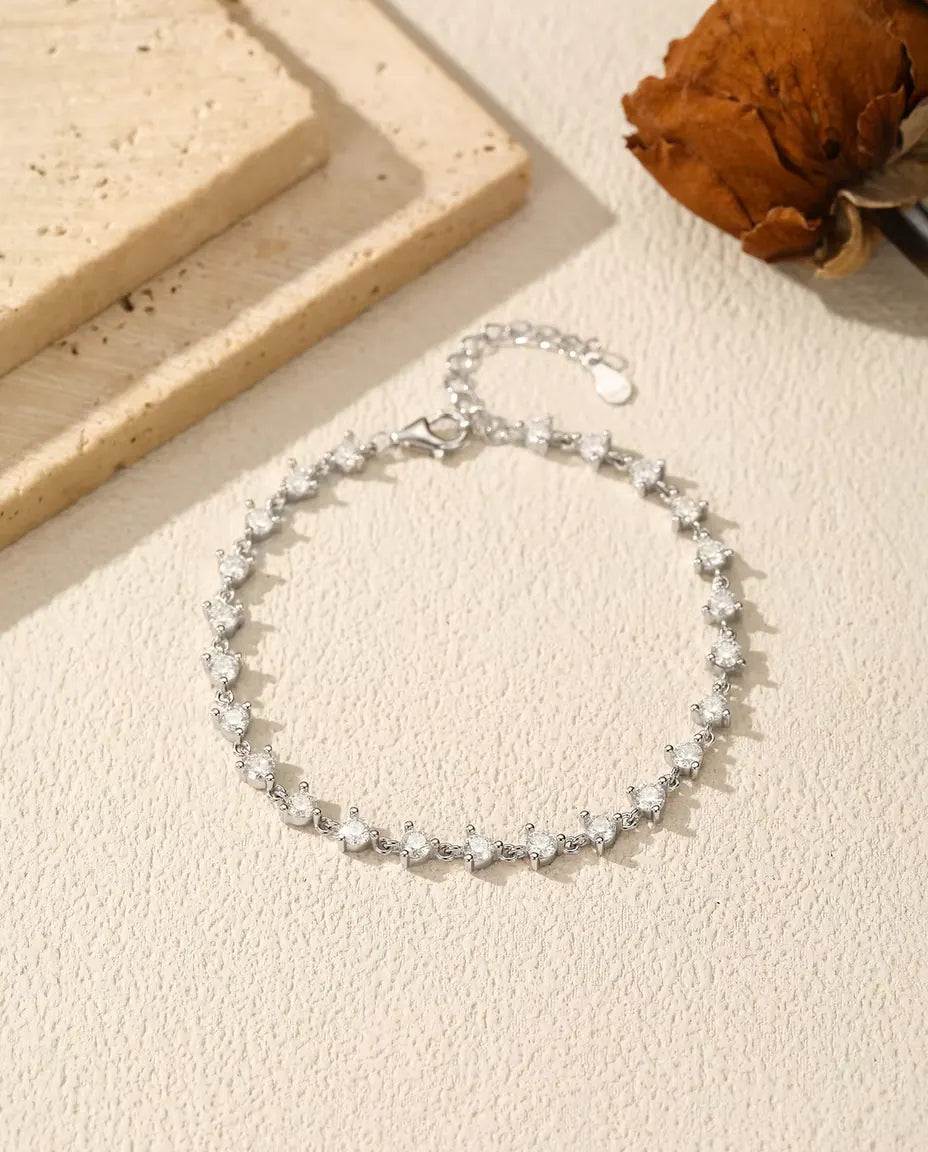 Moissanit Armband - 24 runde Steine in Farbe D einzeln gefasst, 925 Sterlingsilber, 16 cm mit Verlängerung