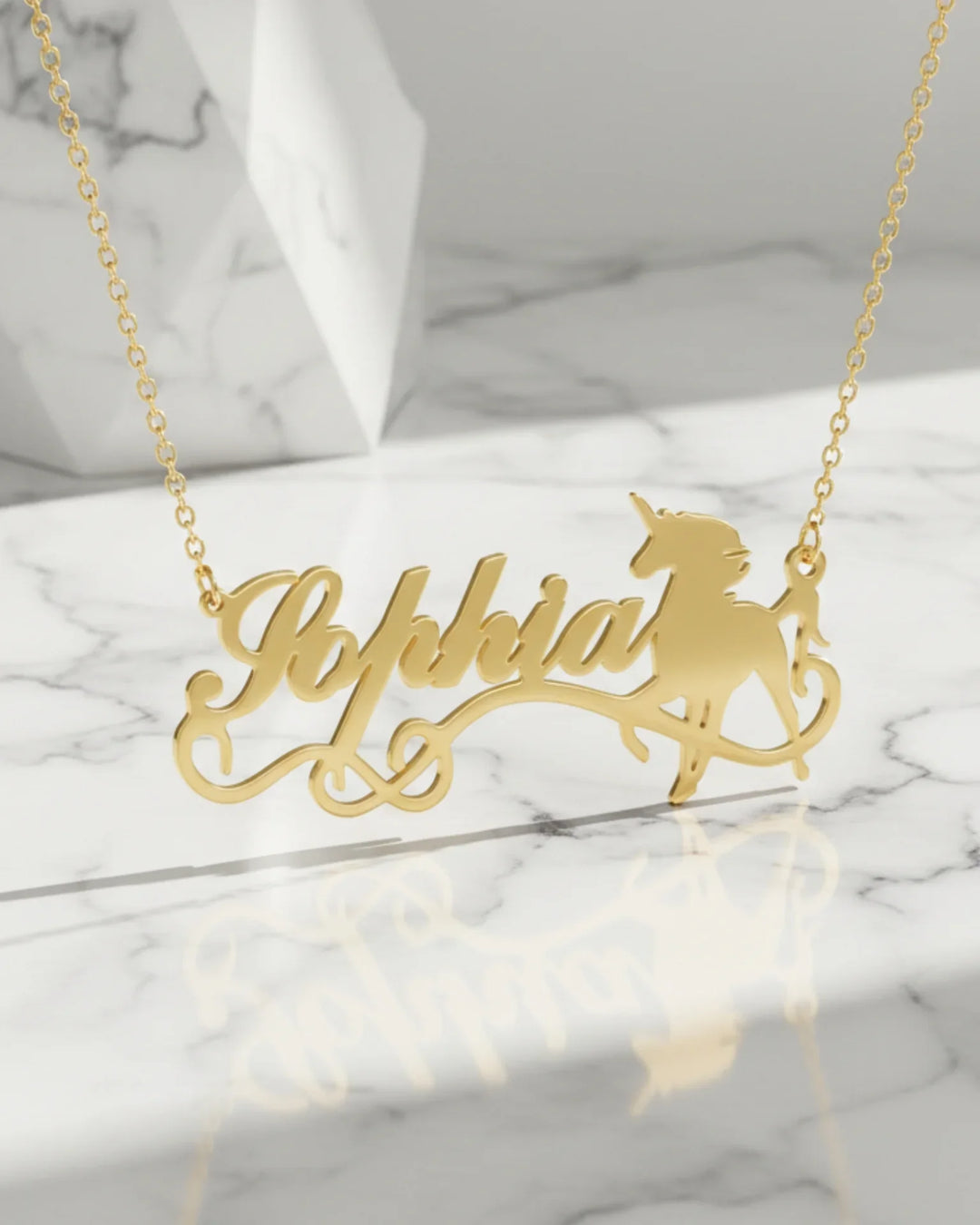 Namenskette mit Einhorn – 925er Sterlingsilber, personalisiert mit Wunschname, Geschenk für Mädchen zum Geburtstag