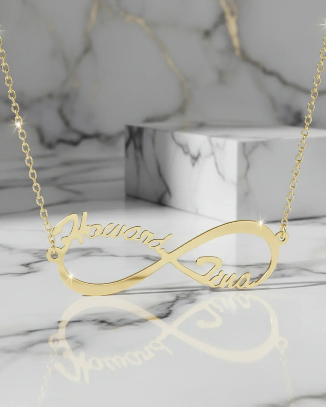 Namenskette Infinity – 925er Sterlingsilber mit zwei Namen, Partnerkette, Geschenk für Sie zum Jahrestag